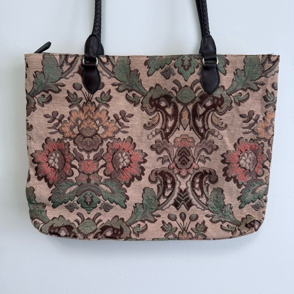 Coldwater Creek Vintage Boho Floral Tapestry Shoulder Bag with Braided Handles - Picture 4 of 12